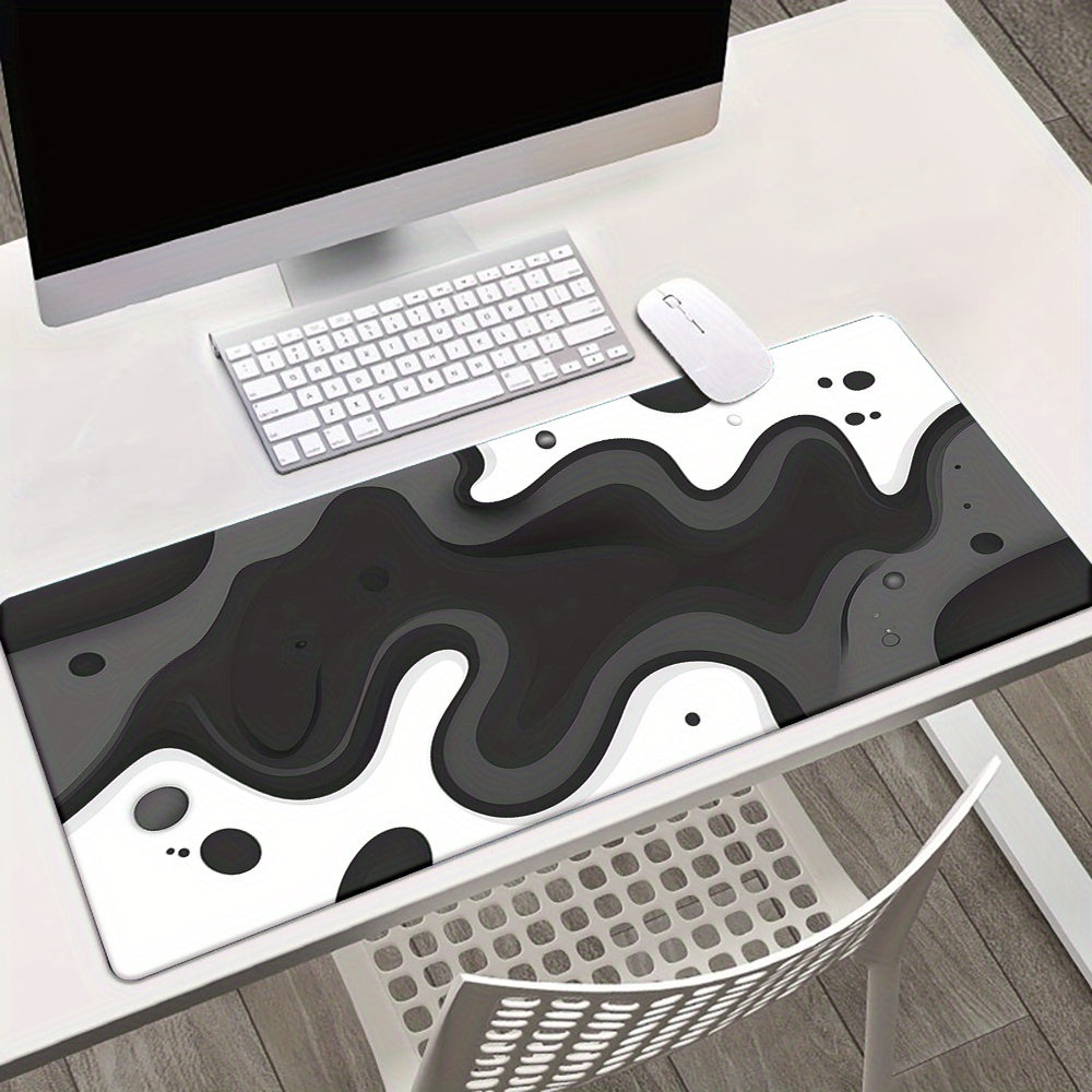 1pc Elegant Black & White Marble Pattern Rubber Mouse Mat - Ideal for Gaming & Office Use