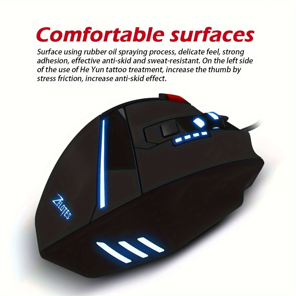 Wired Gaming Mouse Optical Adjustable USB Computer Programmable LED Backlight Mice 7 Buttons Gaming for PC Laptop Gamer Zelotes T-60