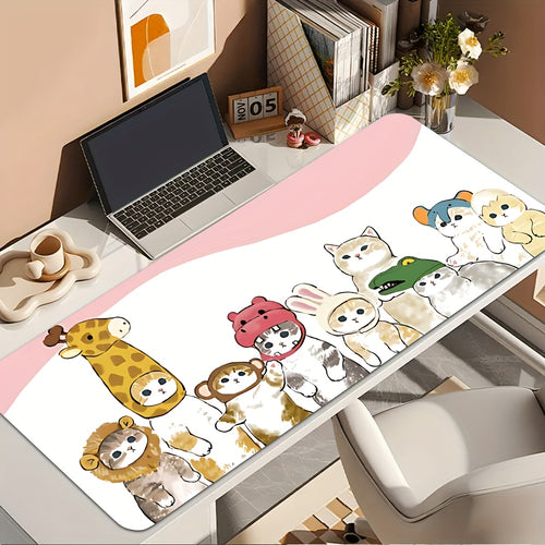 1pc Cute Kawaii Cartoon Animal Design Gaming Mouse Pad & Desk Mat - Non-Slip Rubber Base