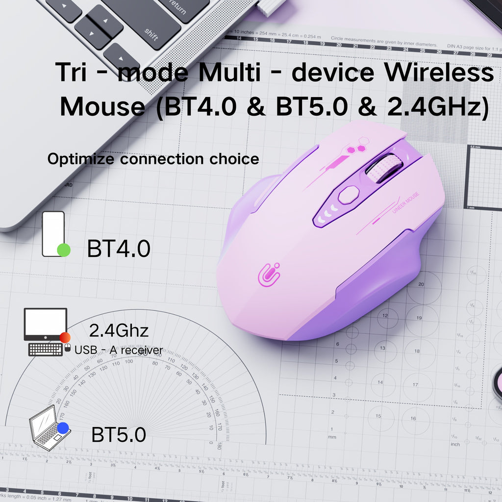 Ergonomic Wireless Mouse Ergonomic Wireless Mouse | Purple Multi-Device 3-Mode