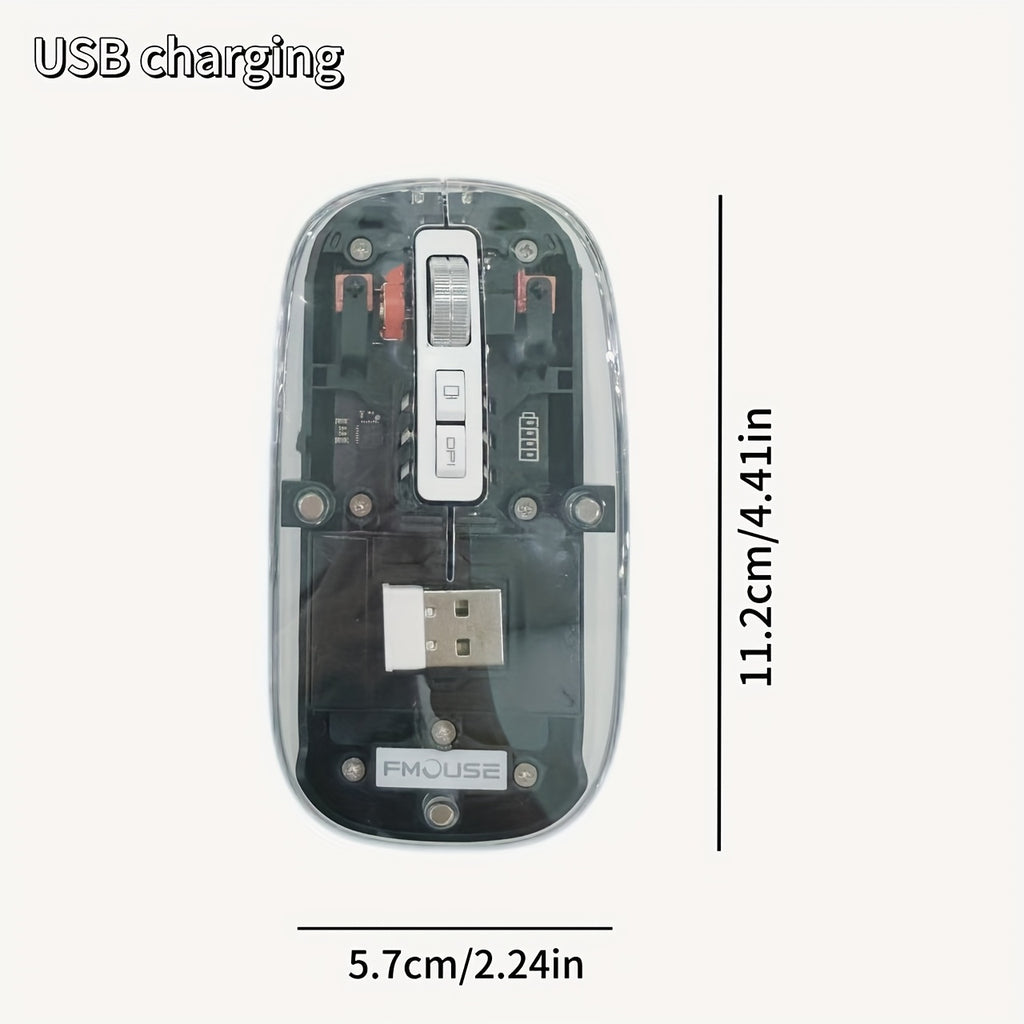 A transparent wireless Wireless mouse with real-time four-speed power display, USB charging