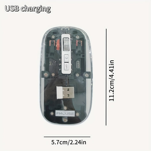 A transparent wireless Wireless mouse with real-time four-speed power display, USB charging