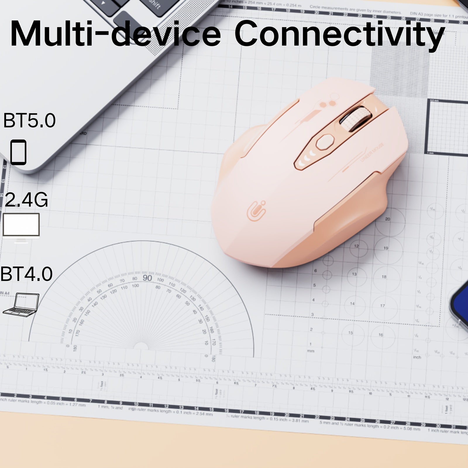 Pink Rechargeable Ergonomic BT Mouse with Visible Battery Indicator