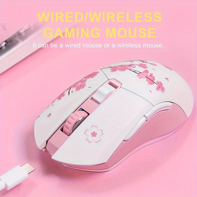 DAREU EM901 Sakura Pink Wireless Wired Gaming Mouse - Dual-Mode Rechargeable