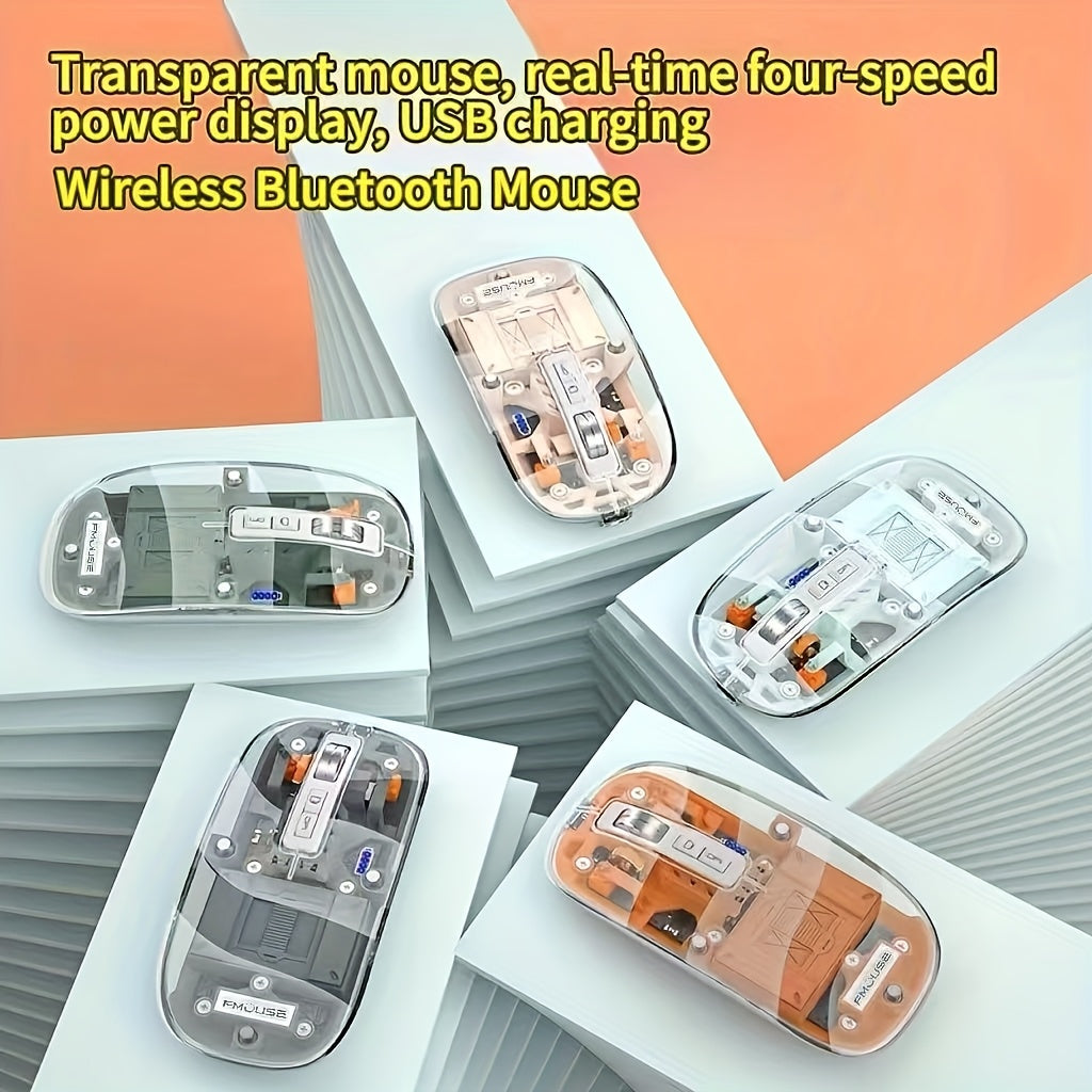 A transparent wireless Wireless mouse with real-time four-speed power display, USB charging