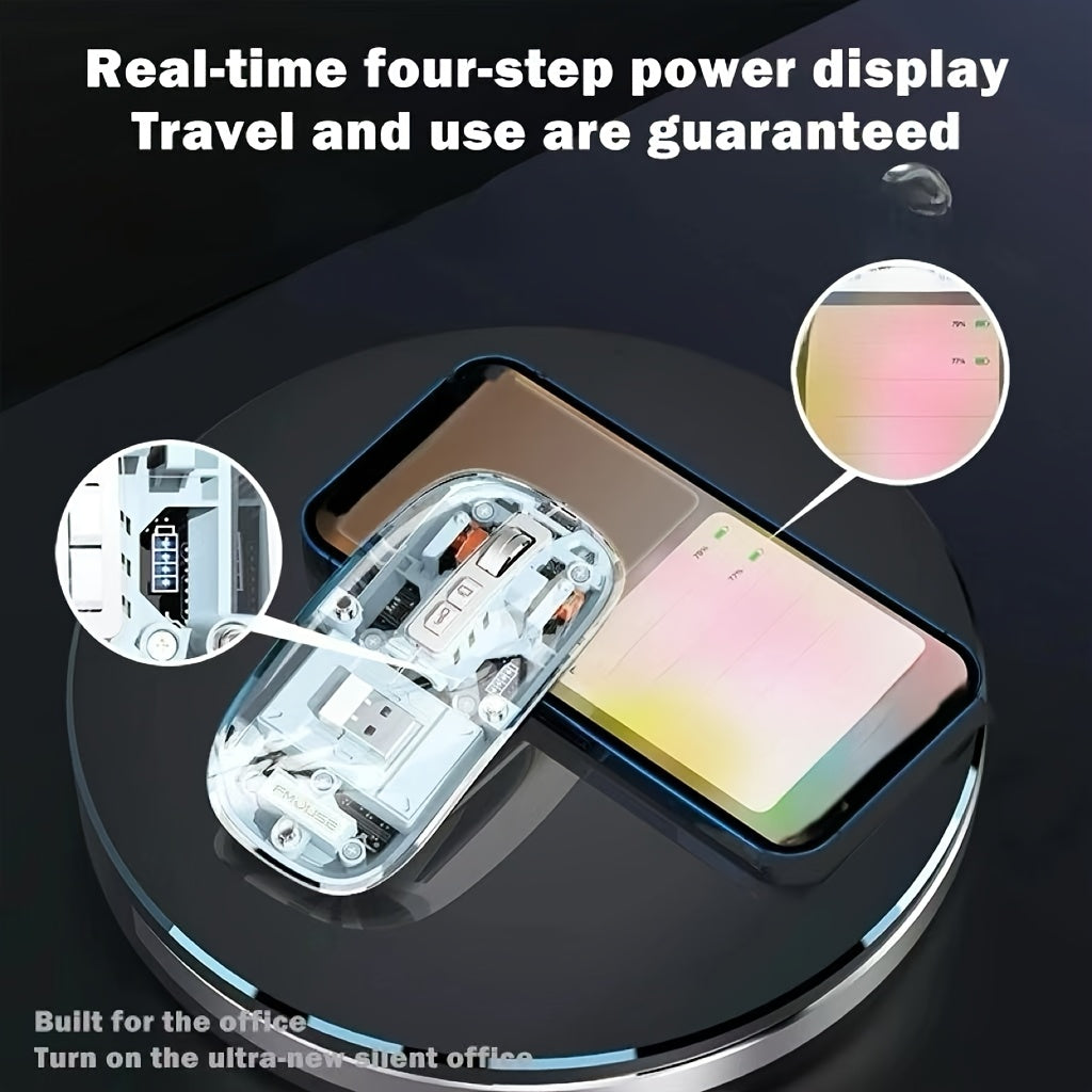 A transparent wireless Wireless mouse with real-time four-speed power display, USB charging