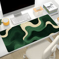 Large Non-Slip Silicone Desk Mat & Keyboard Pad - Green Wave Design with Golden Accents, Durable Rectangular Mouse Pad for Office & Gaming
