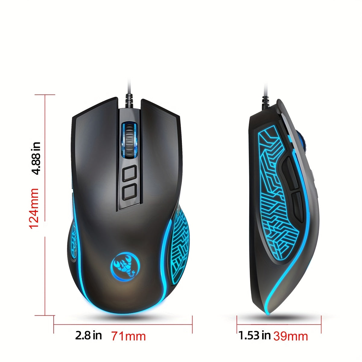 HXSJ New USB Wired Mouse with Colorful Backlight, 7 Buttons, Optical Tracking, Plug-and-Play, Suitable for Home, Office and Gaming - Model X100