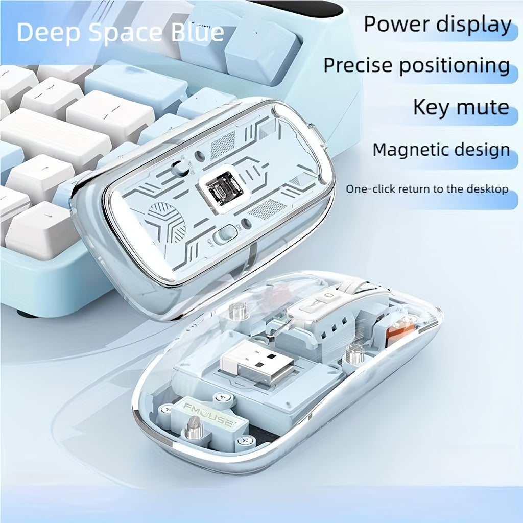 A transparent wireless Wireless mouse with real-time four-speed power display, USB charging