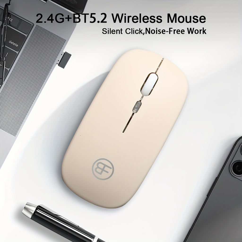 USB C Rechargeable Silent Wireless Mouse, RGB Light Emitting BT+2.4Ghz Dual Mode Wireless Mouse for Laptop Tablet Phone