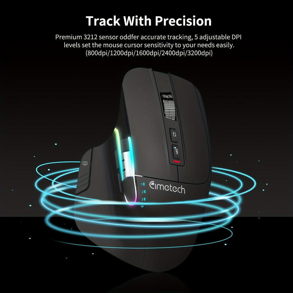 Wireless Wireless Mouse, 2.4GHz, Type-C Wired Three Mode Connection, Artificial Vertical Mouse