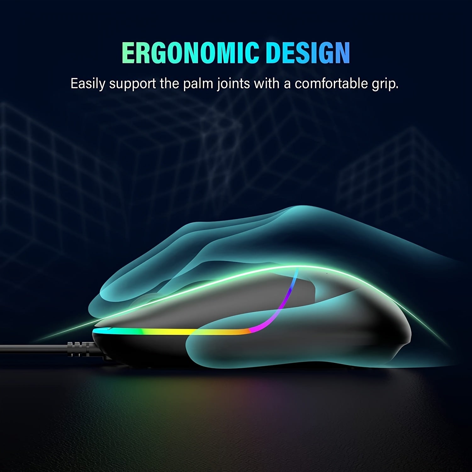 Ultra Quiet Wired Mouse Plug and Play 6400 DPI with RGB Backlight Office Mouse Perfect for PC and Laptop