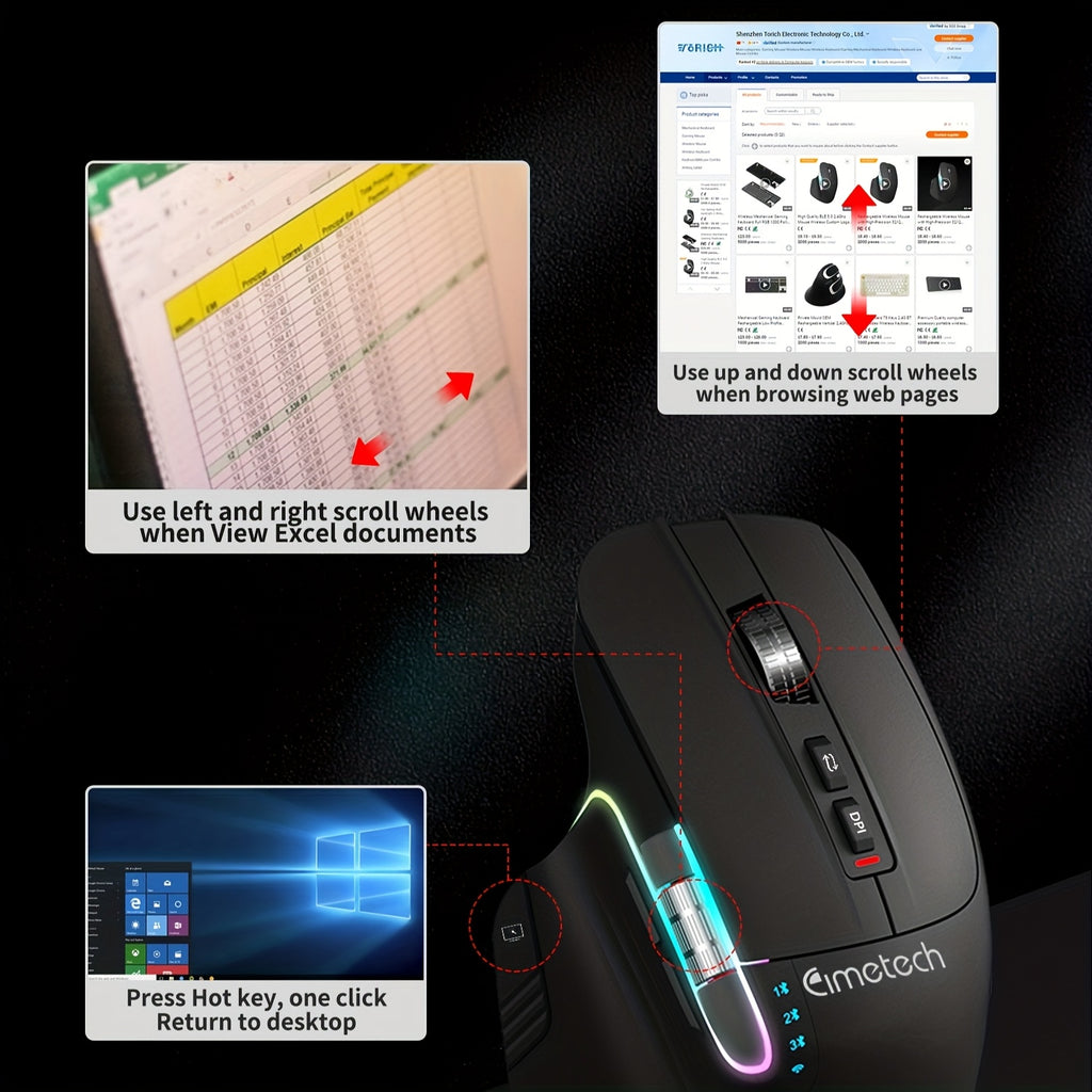 Wireless Wireless Mouse, 2.4GHz, Type-C Wired Three Mode Connection, Artificial Vertical Mouse