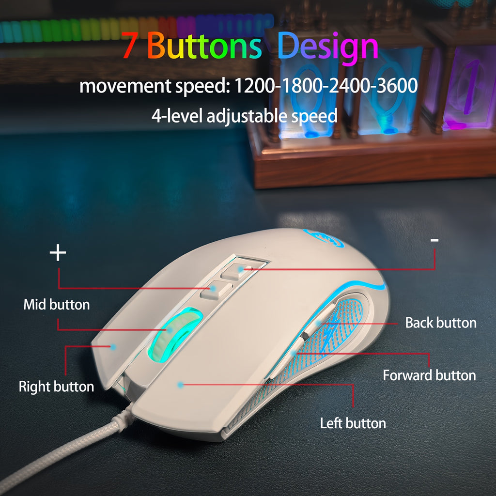 Wired Gaming Mouse with LED Lighting & Braided Cable (for extended service life). Its proper curved grooves fit the hand shape, keeping you comfortable even during long gaming sessions, and it is compatible with PCs, laptops and desktop computers.