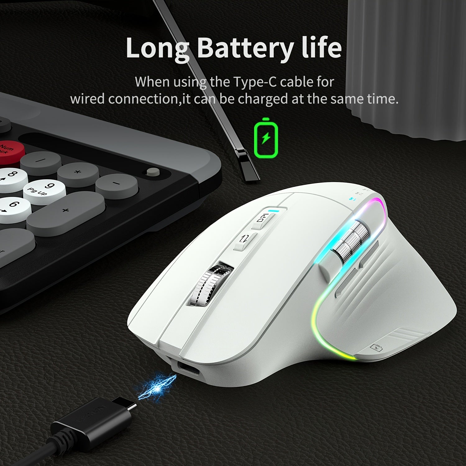 Wireless Wireless Mouse, 2.4GHz, Type-C Wired Three Mode Connection, Artificial Vertical Mouse