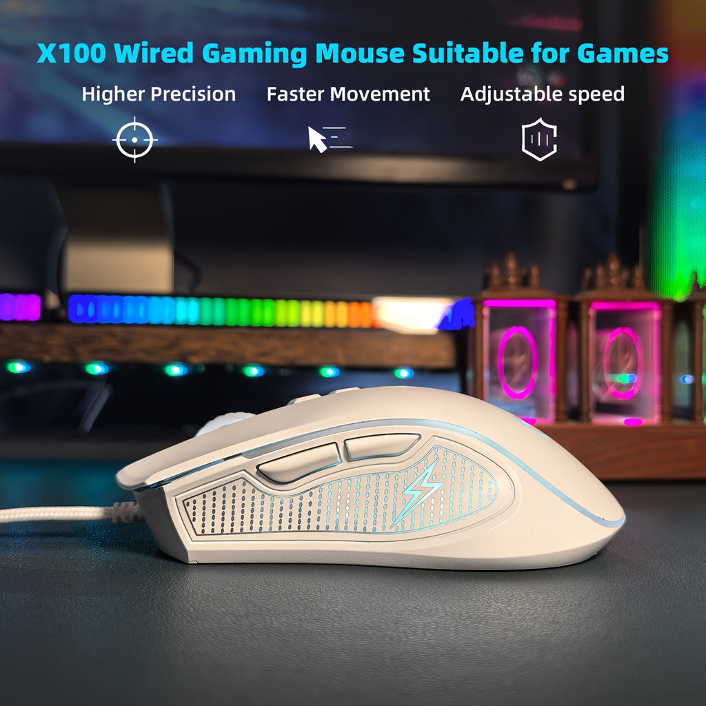 Wired Gaming Mouse with LED Lighting & Braided Cable (for extended service life). Its proper curved grooves fit the hand shape, keeping you comfortable even during long gaming sessions, and it is compatible with PCs, laptops and desktop computers.