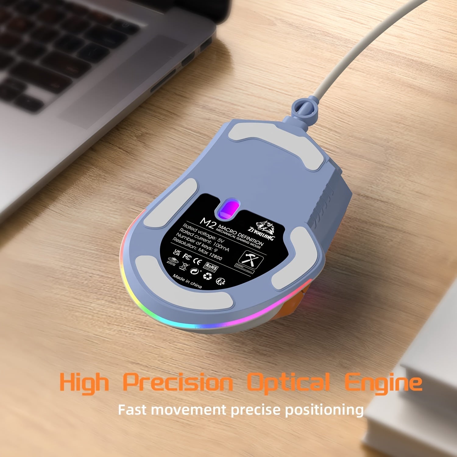 ZIYOU LANG M2 Wired Gaming Mouse With 6 Types RGB Backlit High Precision Adjustable 12800DPI, PC Gaming Macro Programming Mouse Conform Right Hand Engineering USB Plug Play For Laptop Mac