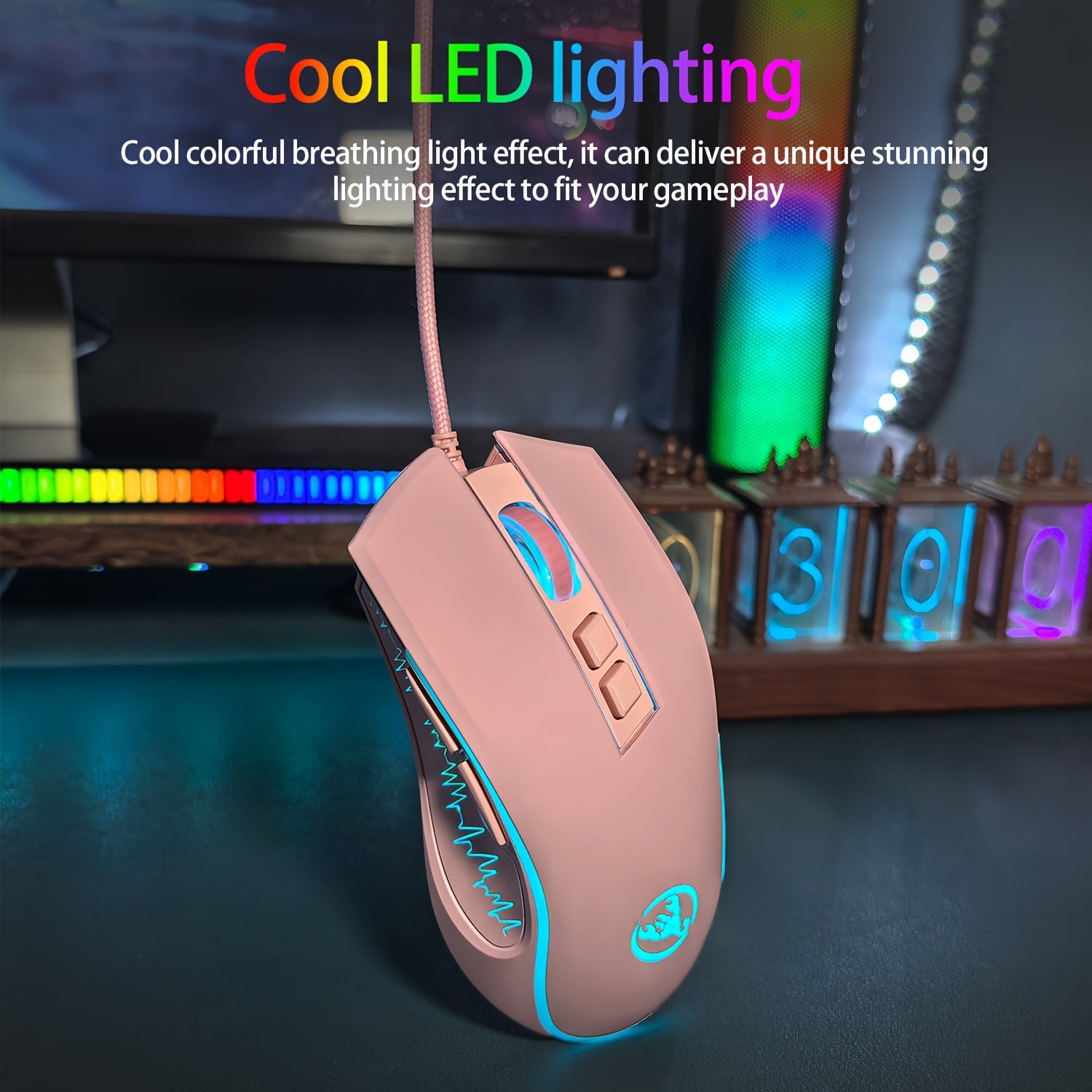 Wired Gaming Mouse with LED Lighting & Braided Cable (for extended service life). Its proper curved grooves fit the hand shape, keeping you comfortable even during long gaming sessions, and it is compatible with PCs, laptops and desktop computers.