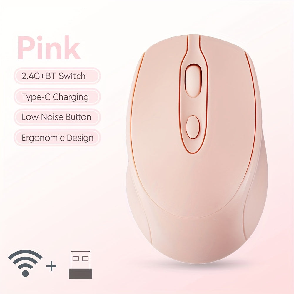 Wireless Silent Mouse Wireless Silent Mouse | Ambidextrous Dual-Mode Ergonomic Type-C Rechargeable for Office