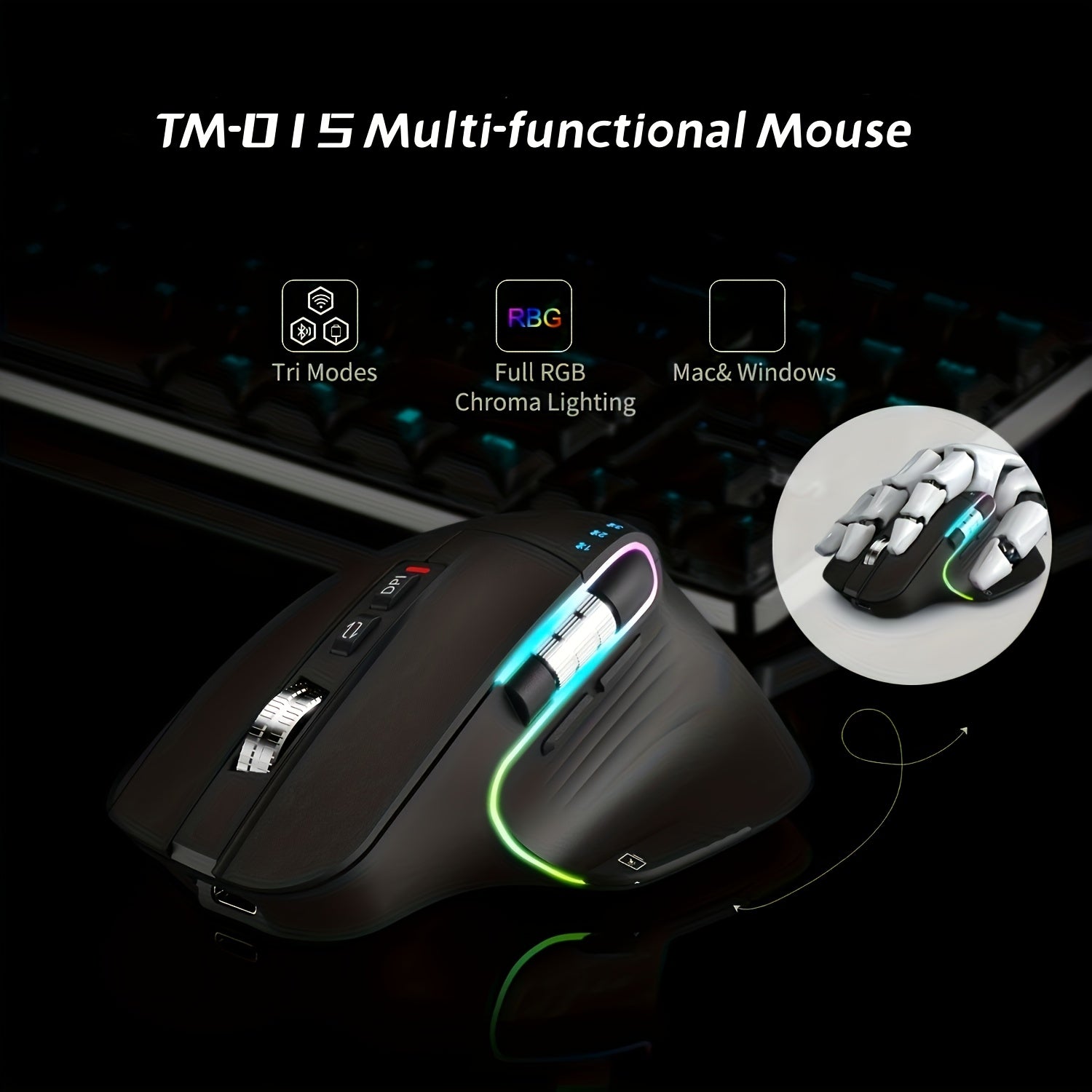 Wireless Wireless Mouse, 2.4GHz, Type-C Wired Three Mode Connection, Artificial Vertical Mouse