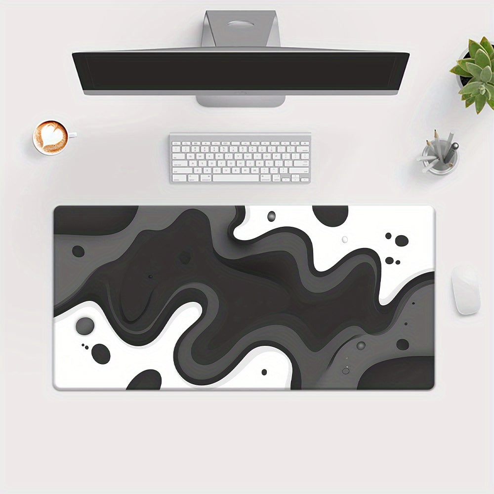 1pc Elegant Black & White Marble Pattern Rubber Mouse Mat - Ideal for Gaming & Office Use