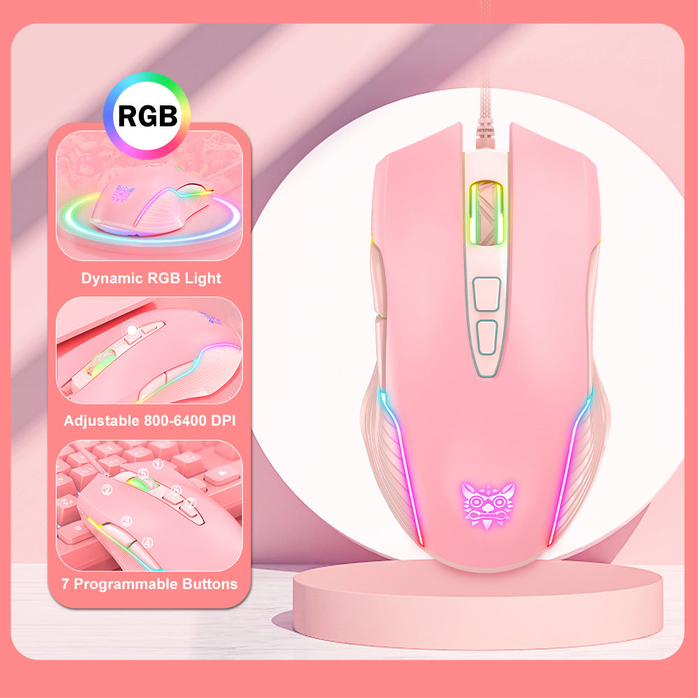 ONIKUMA CW905 Wired Mouse with Silent Operation, Designed for Gaming And Esports, Featuring Mechanical Keys, RGB Lighting, And a Heavy USB Connection for Computers And Laptops.