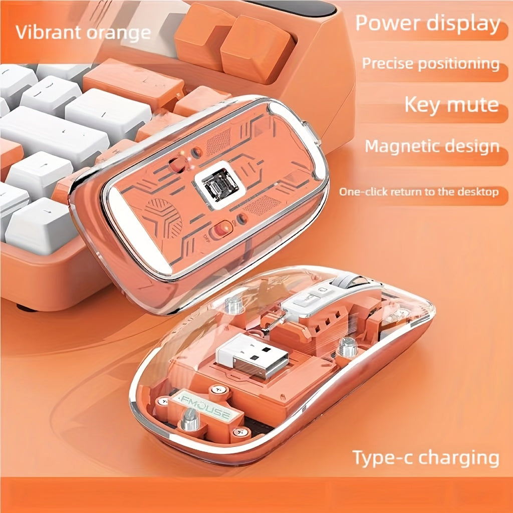 A transparent wireless Wireless mouse with real-time four-speed power display, USB charging