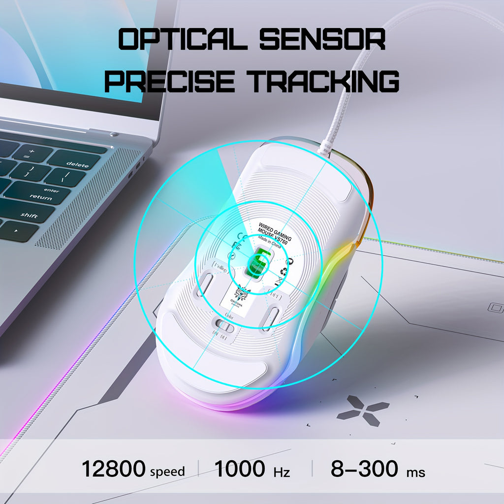 ONIKUMA wired Gaming Mouse Backlit USB Optical Technology Compatible with Windows\u002FXP\u002FX-box\u002FPS4\u002FMac\u002FAir\u002FHP\u002FAcer\u002Fwired + white