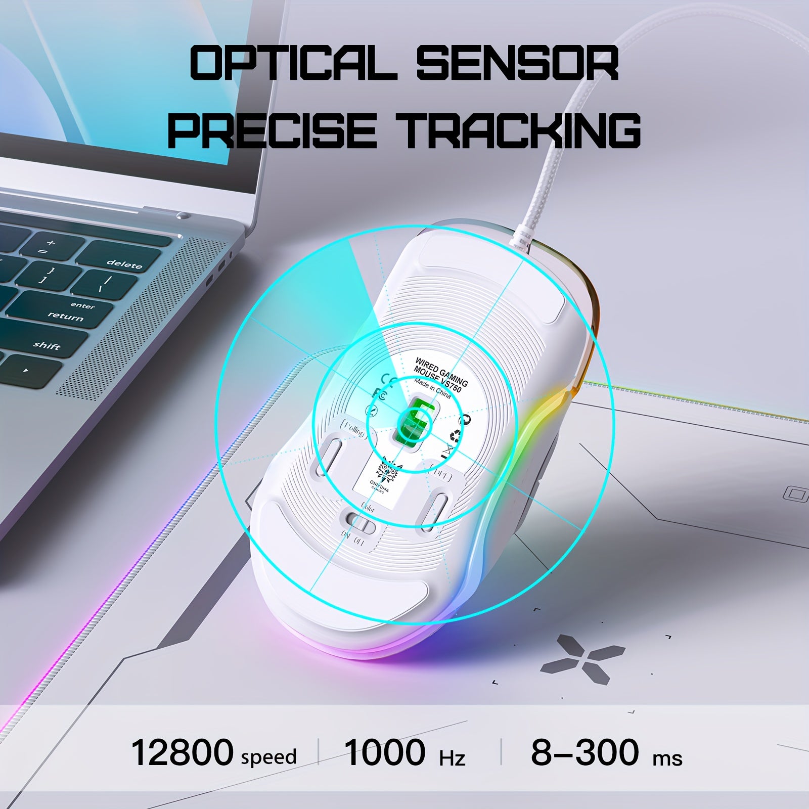 ONIKUMA wired Gaming Mouse Backlit USB Optical Technology Compatible with Windows\u002FXP\u002FX-box\u002FPS4\u002FMac\u002FAir\u002FHP\u002FAcer\u002Fwired + white