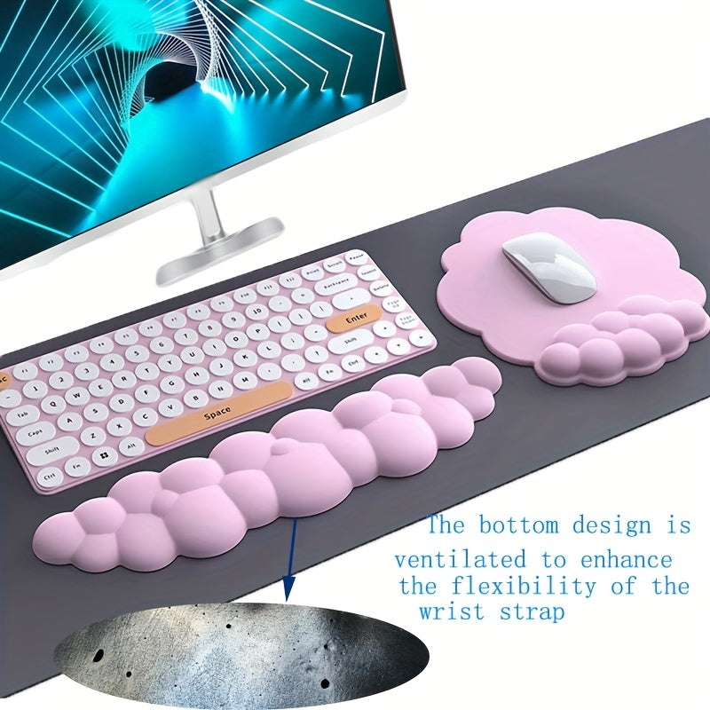 2pcs Cloud Wrist Rest Mouse Pad Keyboard Mat, Memory Foam Wrist Rest Computer Keyboard Mat Non-Slip