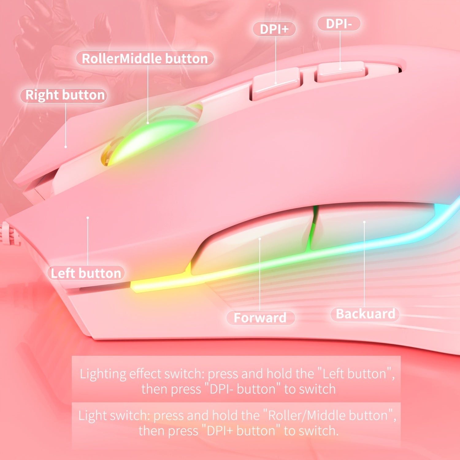 ONIKUMA CW905 Wired Mouse with Silent Operation, Designed for Gaming And Esports, Featuring Mechanical Keys, RGB Lighting, And a Heavy USB Connection for Computers And Laptops.