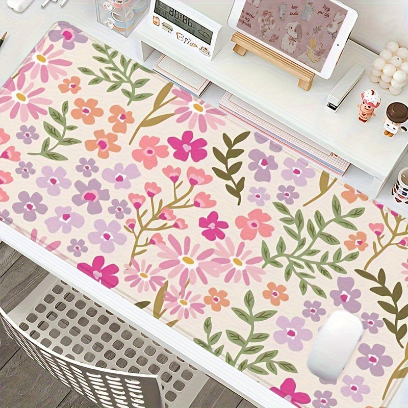 Large Pink Purple Lily Flower Mouse Pad with Non-Slip Rubber Base - Elegant Beige