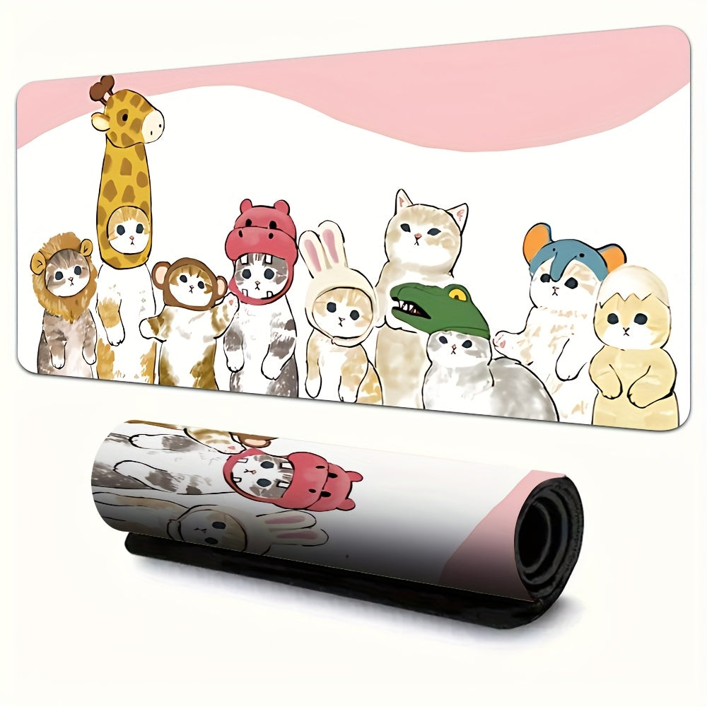 1pc Cute Kawaii Cartoon Animal Design Gaming Mouse Pad & Desk Mat - Non-Slip Rubber Base