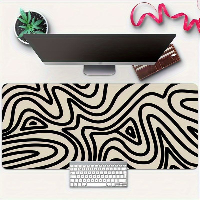 Large HD Abstract Line Art Gaming Mouse Pad - Non-Slip Rubber Base Rectangular Desk Mat