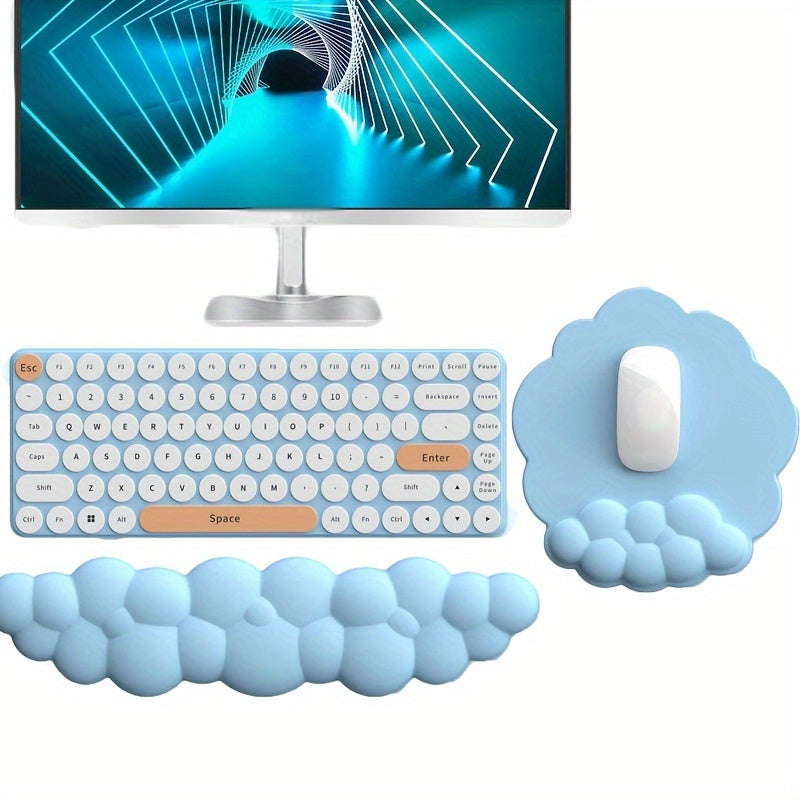 2pcs Cloud Wrist Rest Mouse Pad Keyboard Mat, Memory Foam Wrist Rest Computer Keyboard Mat Non-Slip