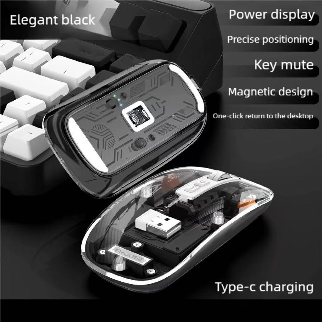 A transparent wireless Wireless mouse with real-time four-speed power display, USB charging