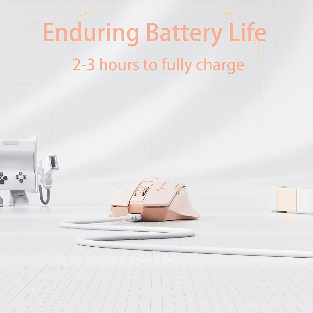 Pink Rechargeable Ergonomic BT Mouse with Visible Battery Indicator