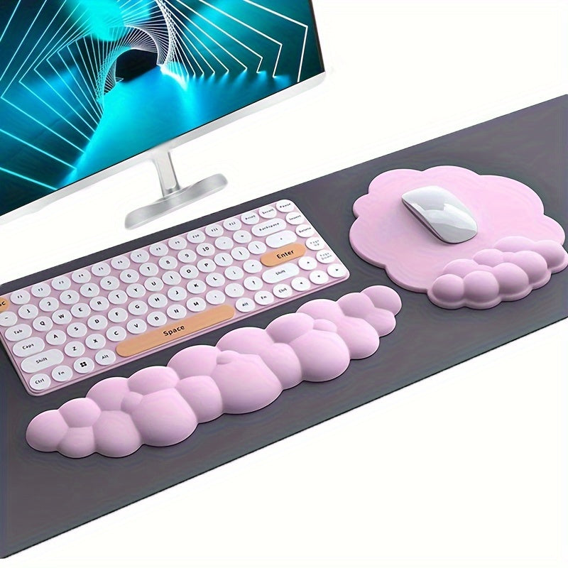 2pcs Cloud Wrist Rest Mouse Pad Keyboard Mat, Memory Foam Wrist Rest Computer Keyboard Mat Non-Slip