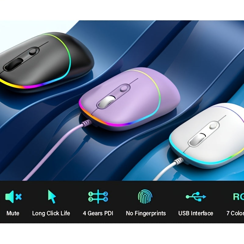 Ultra Quiet Wired Mouse Plug and Play 6400 DPI with RGB Backlight Office Mouse Perfect for PC and Laptop