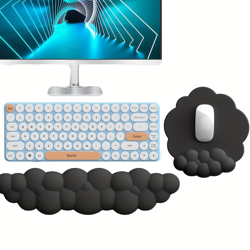2pcs Cloud Wrist Rest Mouse Pad Keyboard Mat, Memory Foam Wrist Rest Computer Keyboard Mat Non-Slip