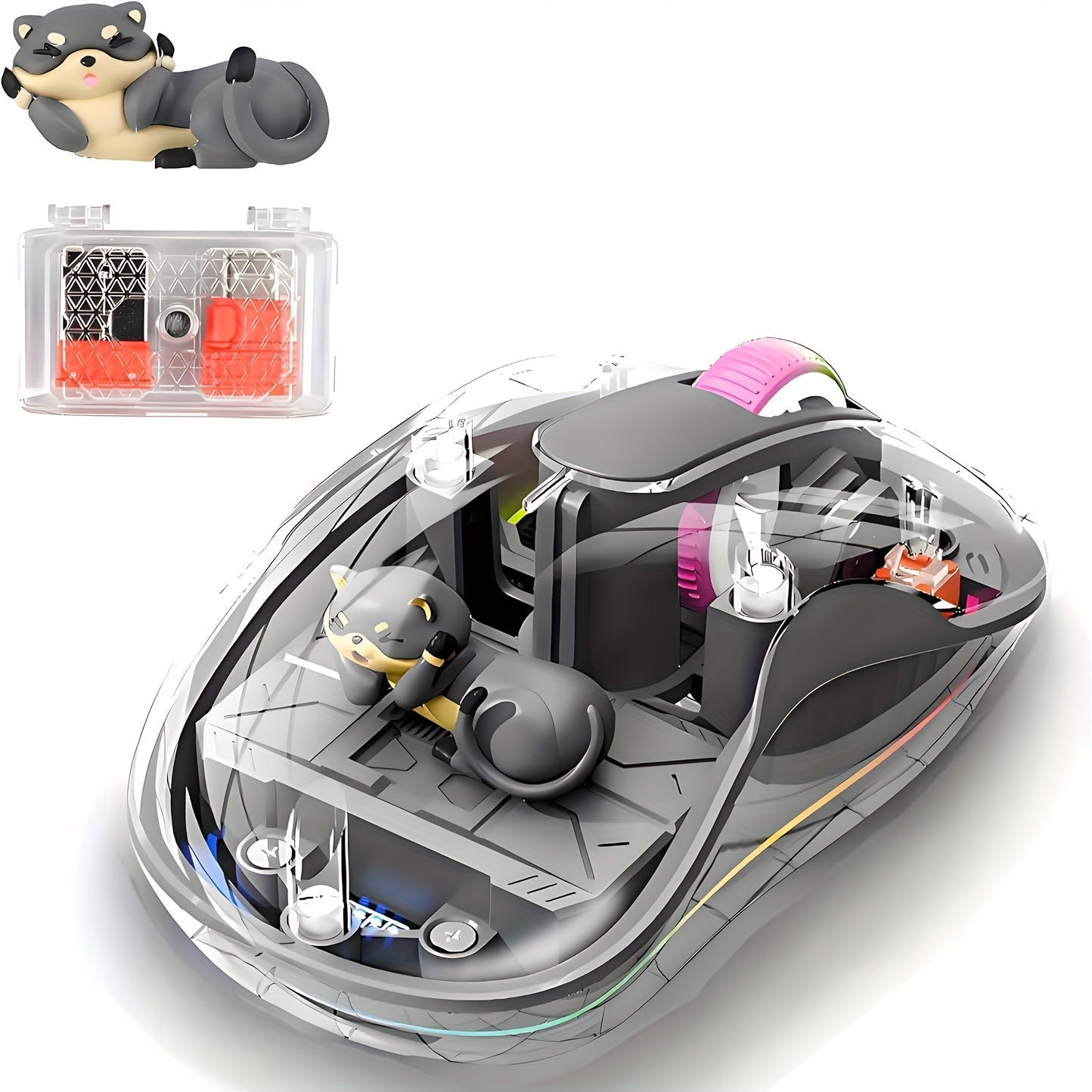 Cute Wireless USB C Mouse - Bluetooth Triple Mode Rechargeable Cartoon Mouse for Laptops