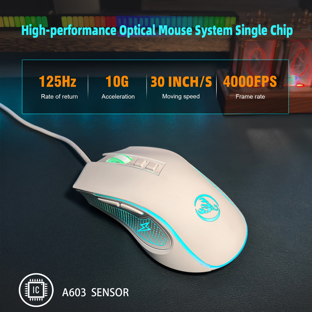 Wired Gaming Mouse with LED Lighting & Braided Cable (for extended service life). Its proper curved grooves fit the hand shape, keeping you comfortable even during long gaming sessions, and it is compatible with PCs, laptops and desktop computers.