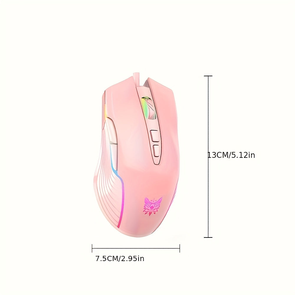 ONIKUMA CW905 Wired Colorful Mouse: 7 Light Effects + 6 DPI, Pink E-Sports Equipment for Office and Gaming