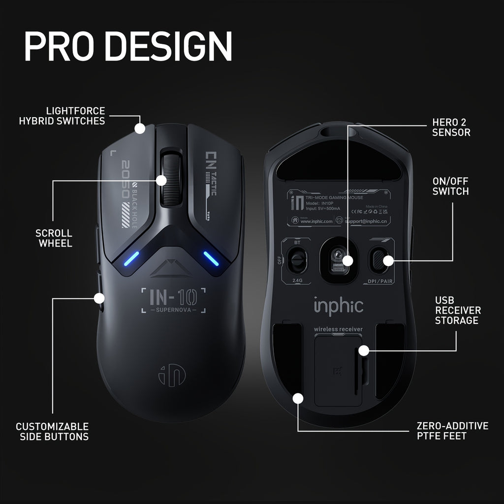 INPHIC IN10P Triple Mode Wireless Gaming Mouse with 3395 Sensor, 8K Polling Rate