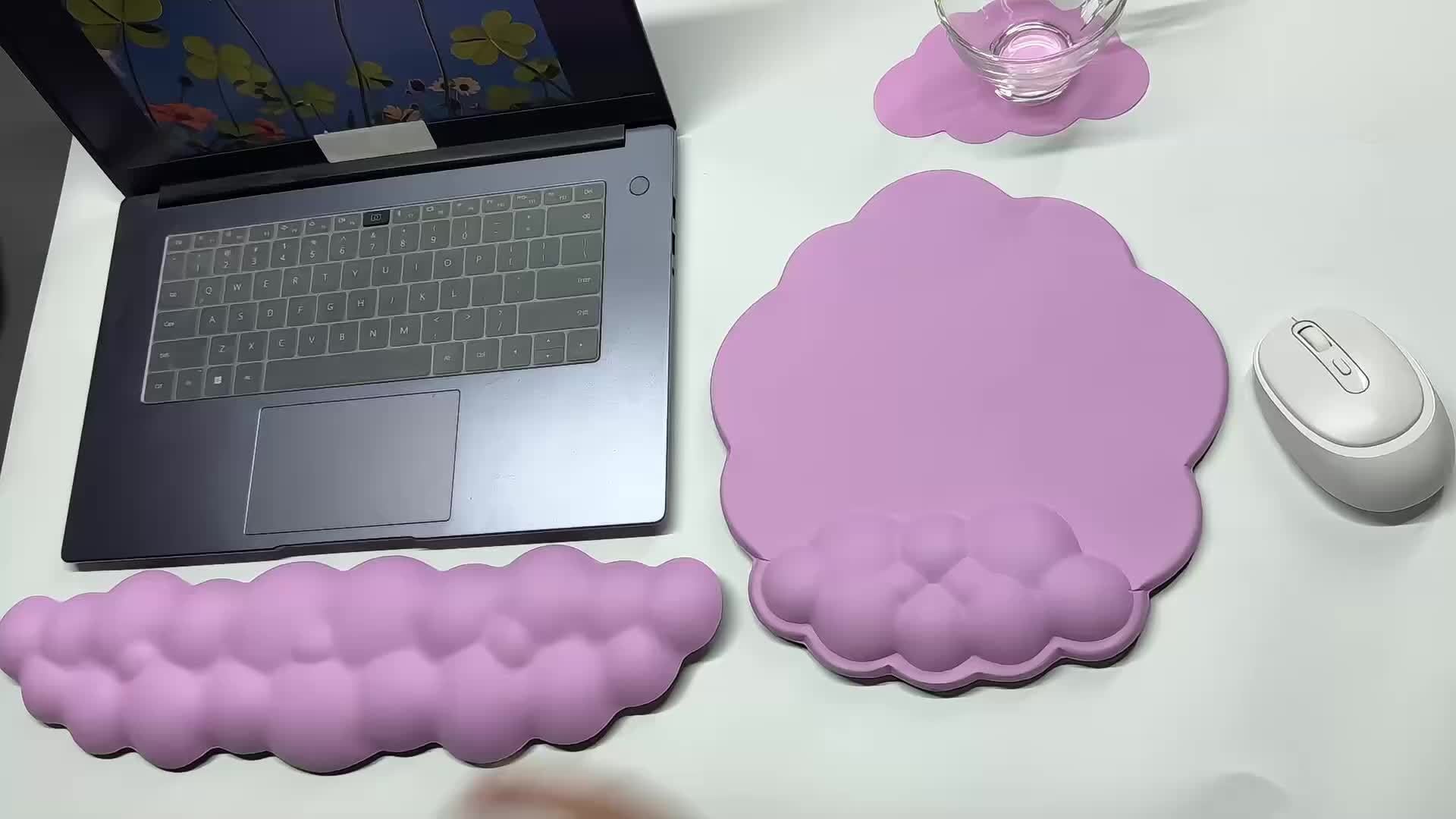 2pcs Cloud Wrist Rest Mouse Pad Keyboard Mat, Memory Foam Wrist Rest Computer Keyboard Mat Non-Slip