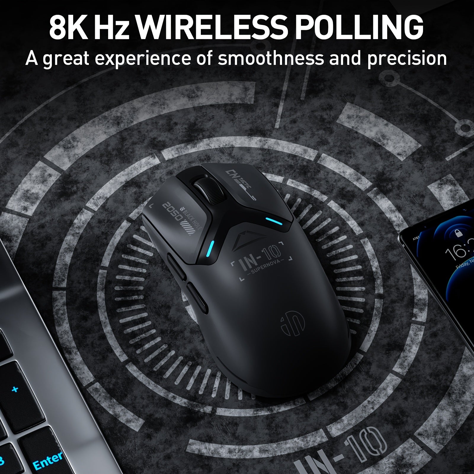 INPHIC IN10P Triple Mode Wireless Gaming Mouse with 3395 Sensor, 8K Polling Rate