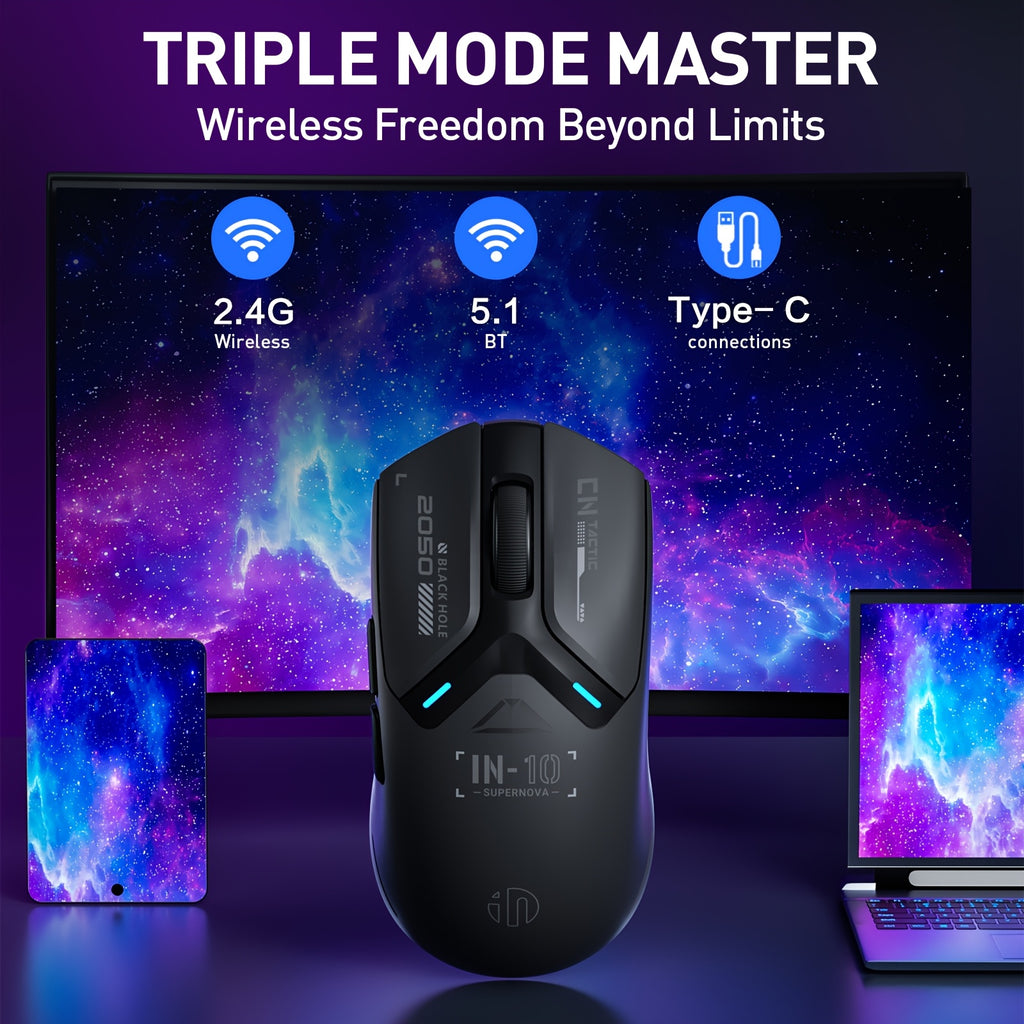 INPHIC IN10P Triple Mode Wireless Gaming Mouse with 3395 Sensor, 8K Polling Rate