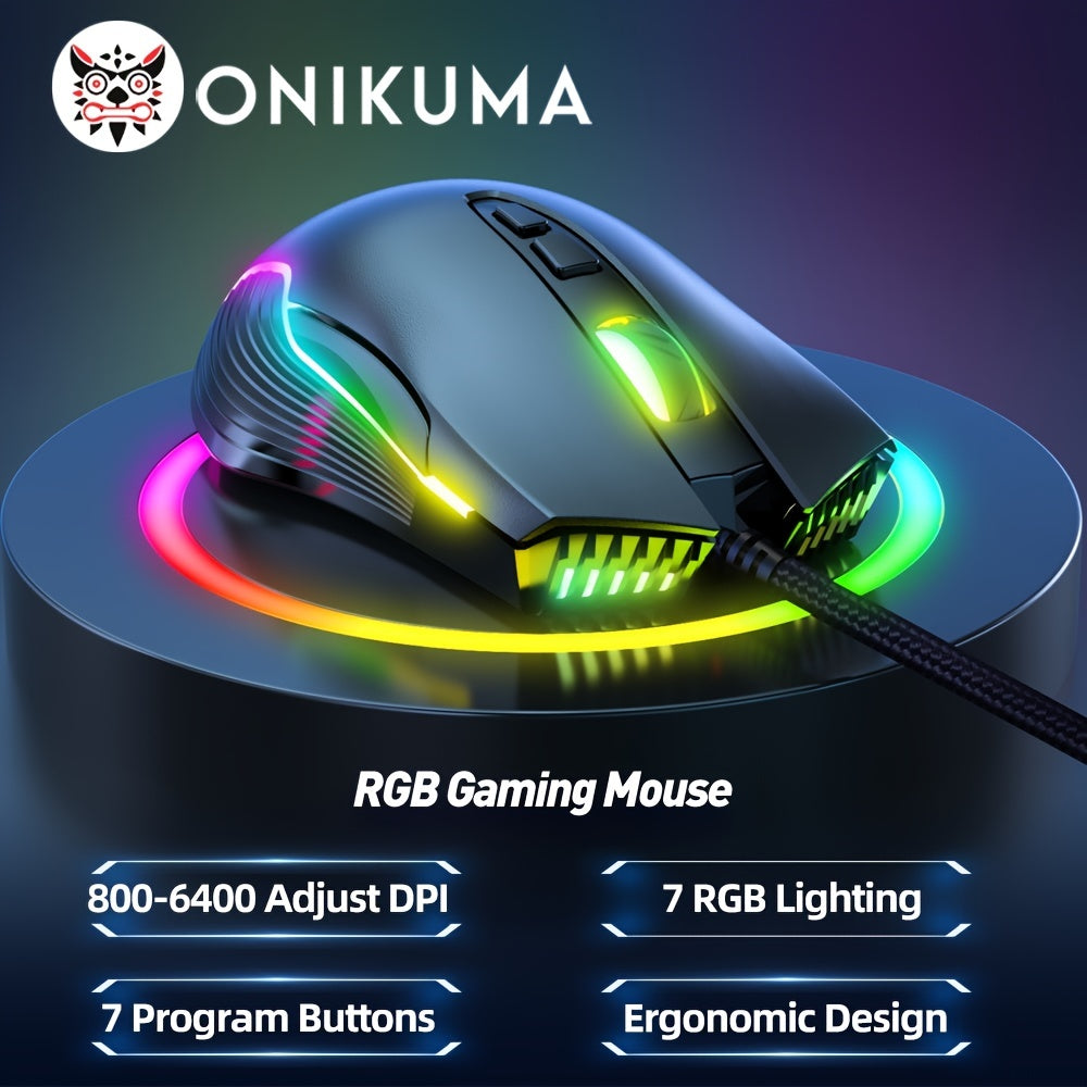 ONIKUMA CW905 Wired Mouse with Silent Operation, Designed for Gaming And Esports, Featuring Mechanical Keys, RGB Lighting, And a Heavy USB Connection for Computers And Laptops.