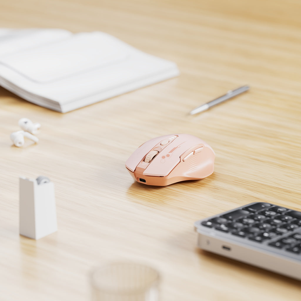 Pink Rechargeable Ergonomic BT Mouse with Visible Battery Indicator