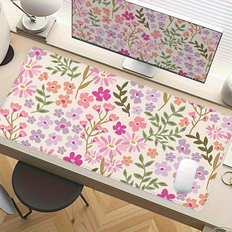 Large Pink Purple Lily Flower Mouse Pad with Non-Slip Rubber Base - Elegant Beige